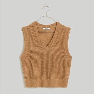 NWOT Madewell The Fineloft Shrunken Sweater Vest in Hthr Caramel